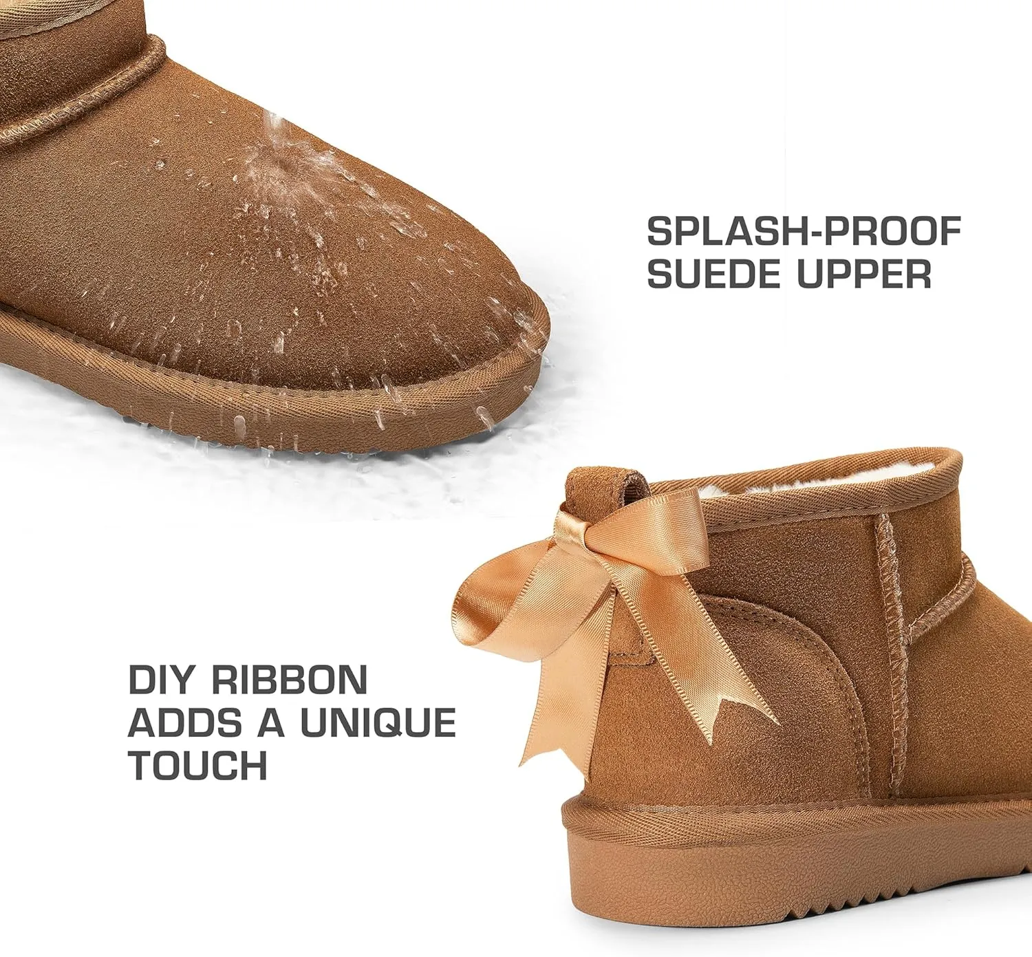DREAM PAIRS Ankle Winter Mini Boots for Women Genuine Suede Faux Fur Lining Water Resistant Warm Snow Boots Slip On Memory Foam Comfort Booties FuzzyClassic