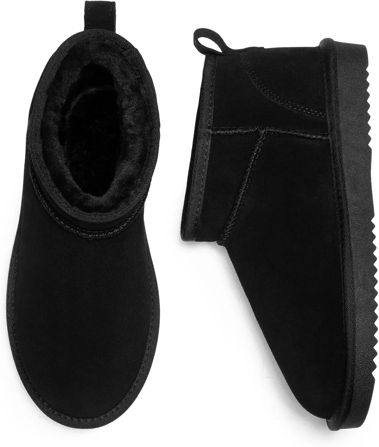 DREAM PAIRS Ankle Winter Mini Boots for Women Genuine Suede Faux Fur Lining Water Resistant Warm Snow Boots Slip On Memory Foam Comfort Booties FuzzyClassic