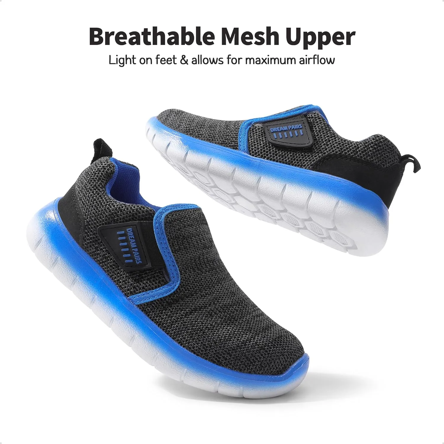 DREAM PAIRS Boys Girls Shoes Kids Slip on Tennis EZ-Ons MightyMovers Running Athletic Barefoot Zero Drop Sports Sneakers