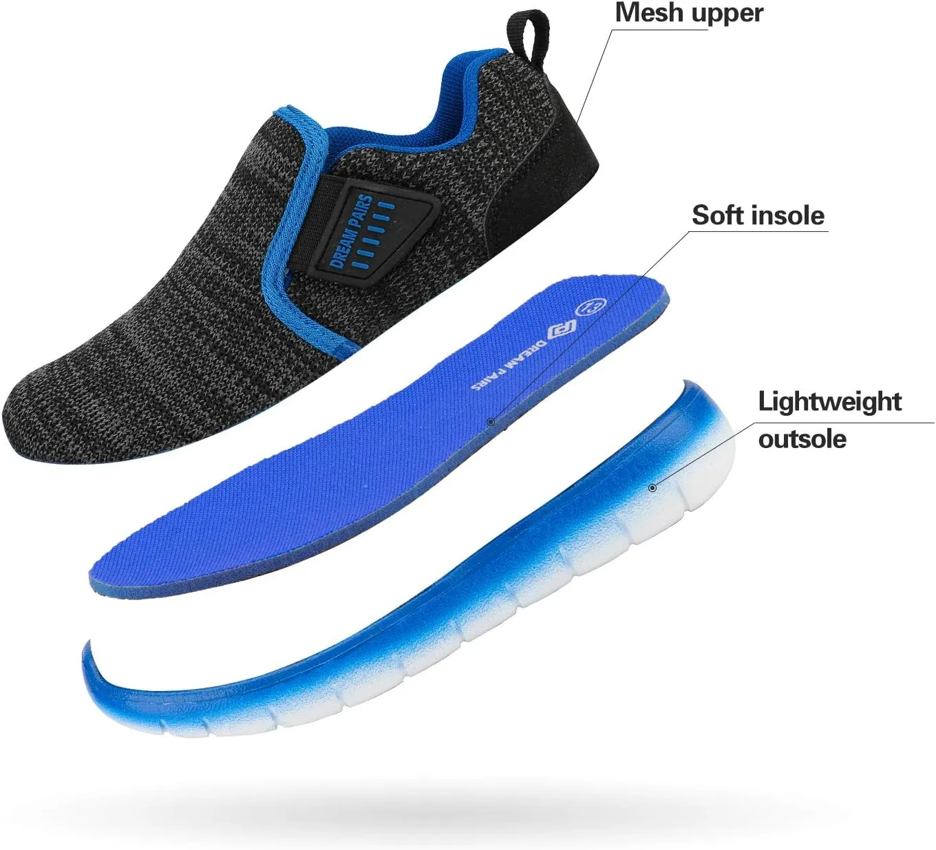 DREAM PAIRS Boys Girls Shoes Kids Slip on Tennis EZ-Ons MightyMovers Running Athletic Barefoot Zero Drop Sports Sneakers