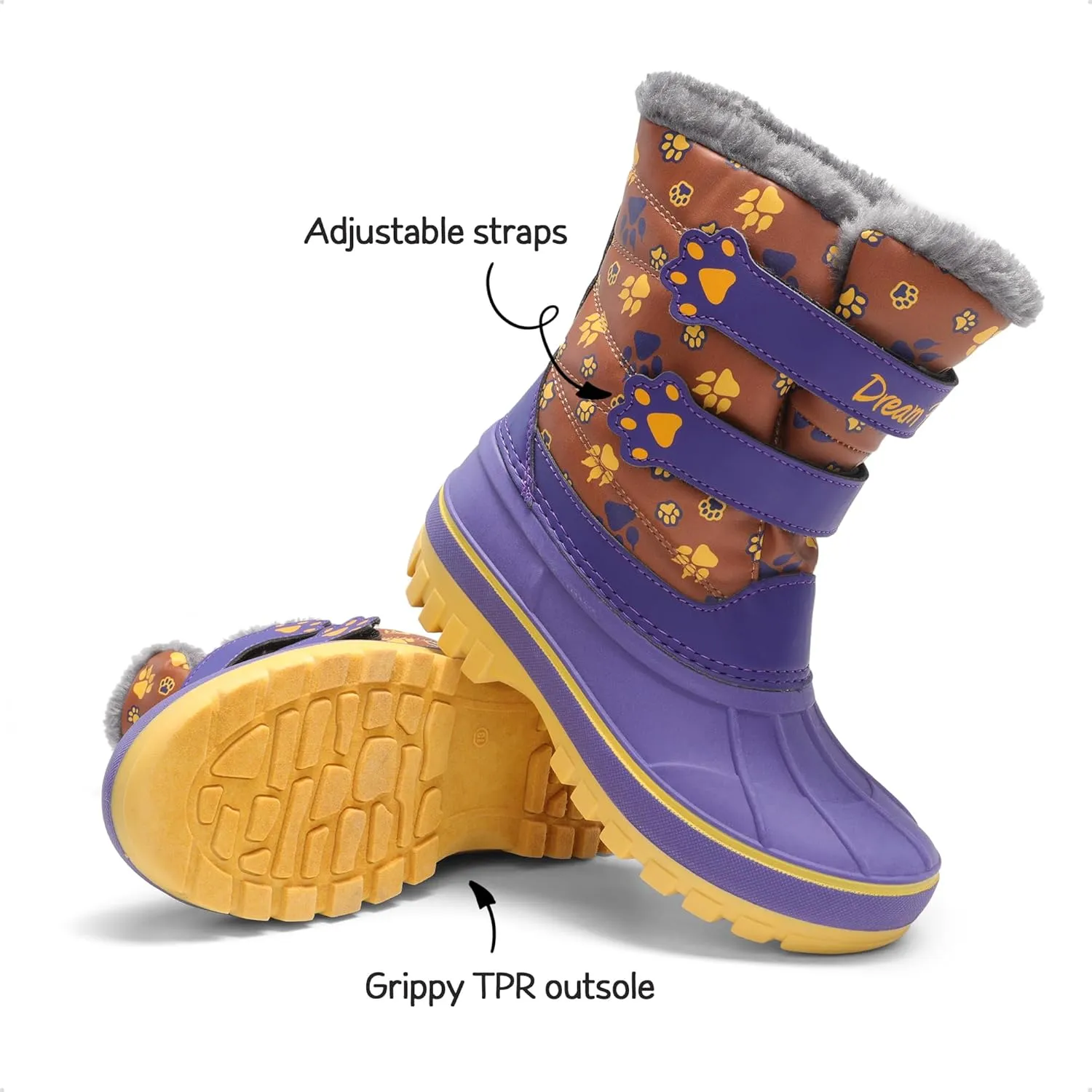 DREAM PAIRS Boys Girls Snow Boots Water-Resistant Outdoor Sport Warm Cozy Anti-Slip Cute Ankle Winter Shoes for Toddler/Little/Big Kid