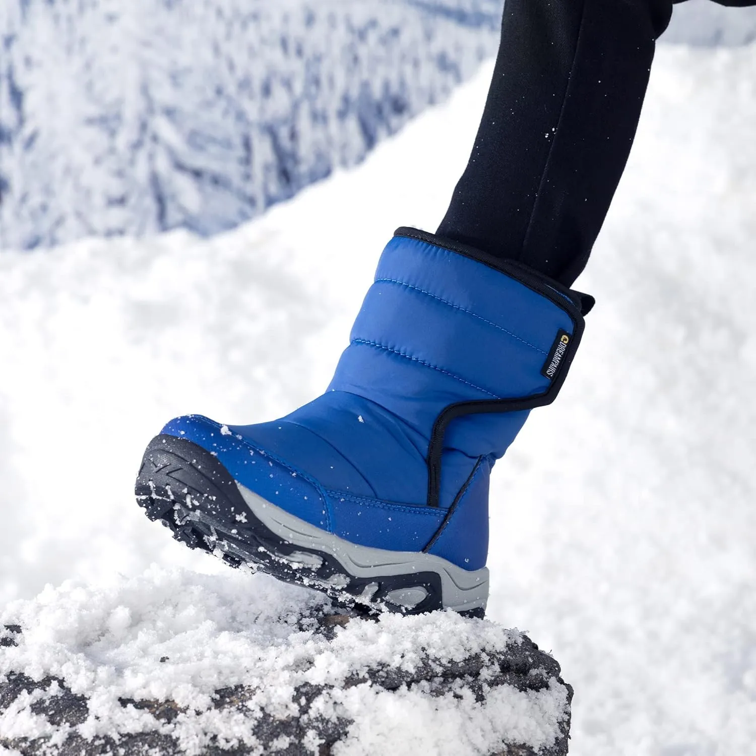 DREAM PAIRS Boys Girls Snow Boots Waterproof Hook and Loop Mid Calf Faux Fur Lining Winter Shoes for Little/Big Kids