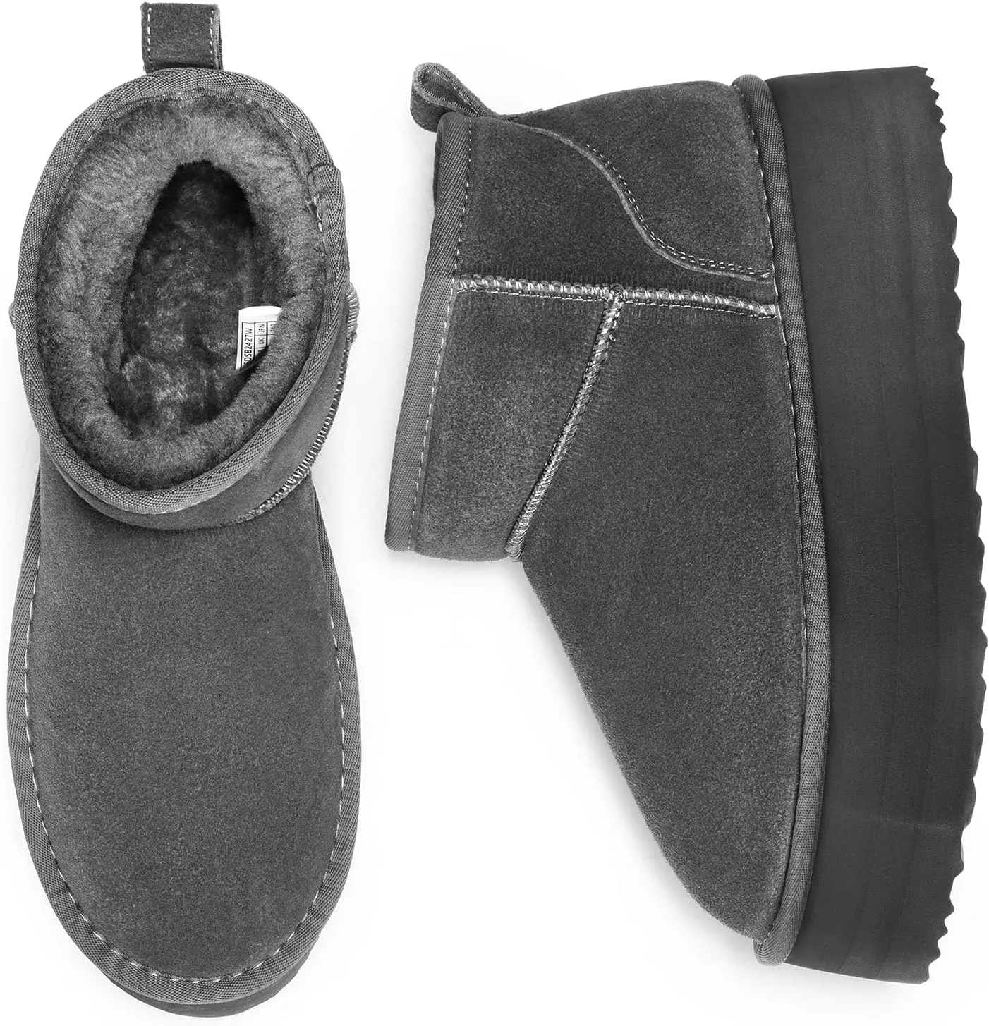 DREAM PAIRS FuzzyClassic Platform Mini Boots for Women Suede Genuine Leather, Classic Winter Ankle Snow Boots with Memory Foam Insole Lightweight Anti-Slip Outsole Outdoor