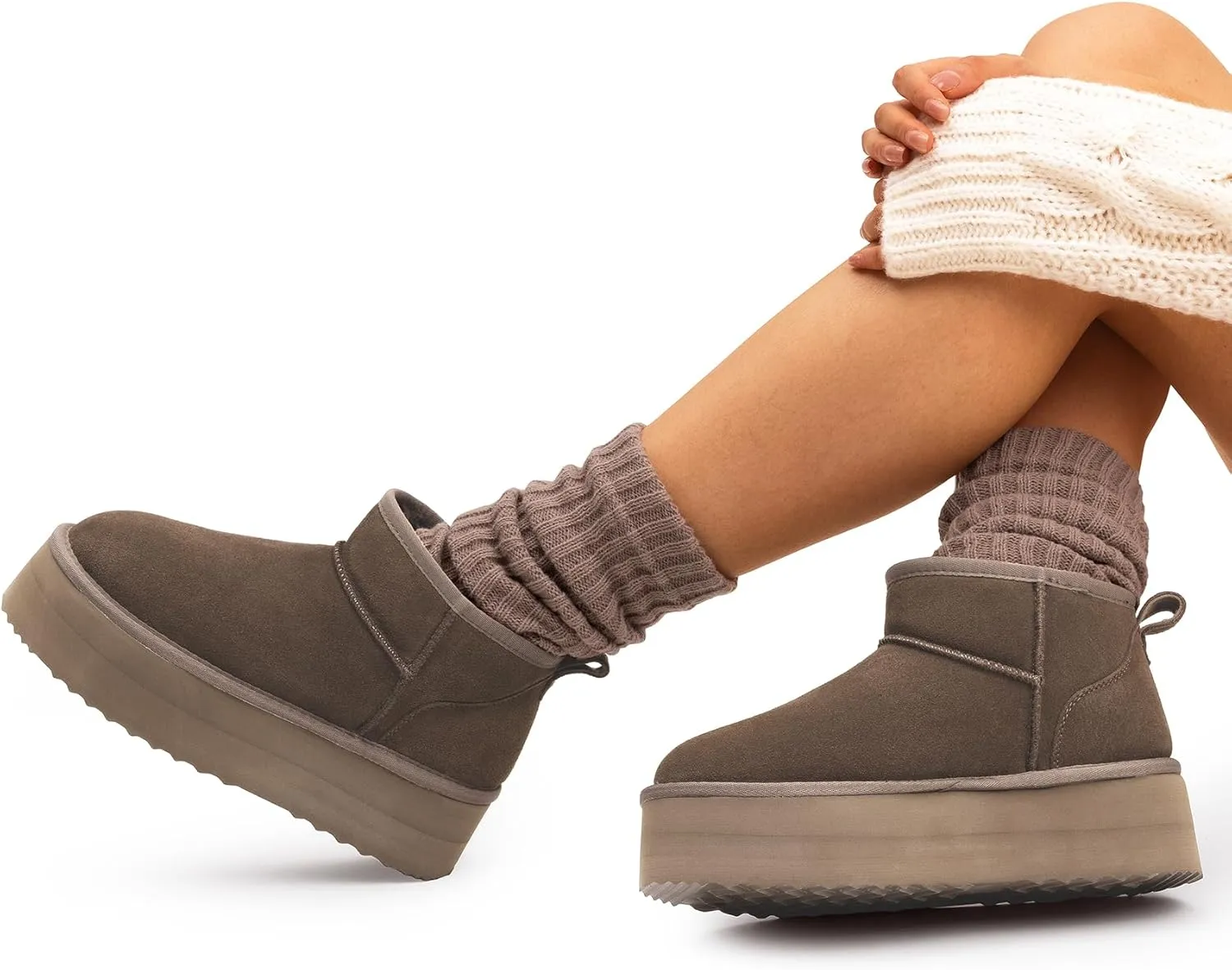 DREAM PAIRS FuzzyClassic Platform Mini Boots for Women Suede Genuine Leather, Classic Winter Ankle Snow Boots with Memory Foam Insole Lightweight Anti-Slip Outsole Outdoor