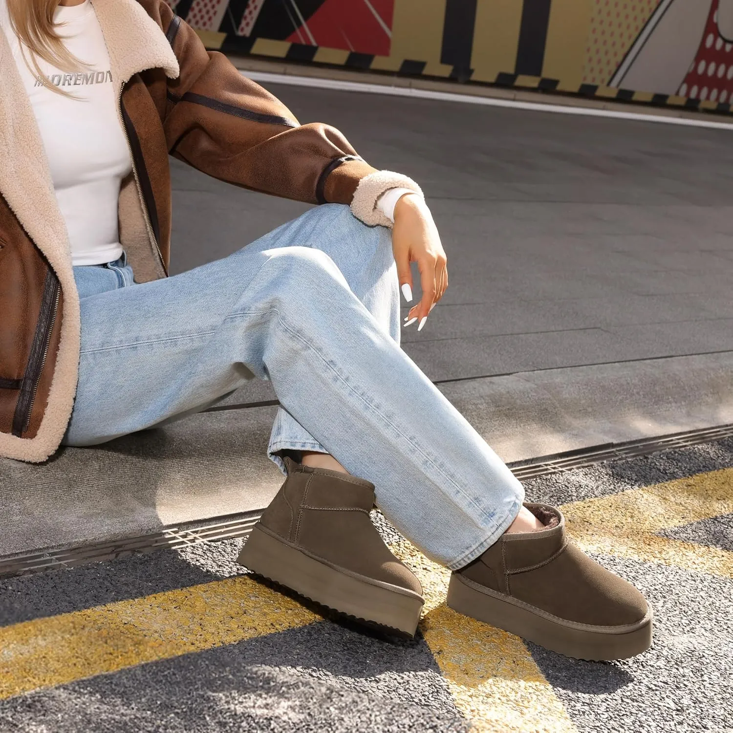 DREAM PAIRS FuzzyClassic Platform Mini Boots for Women Suede Genuine Leather, Classic Winter Ankle Snow Boots with Memory Foam Insole Lightweight Anti-Slip Outsole Outdoor