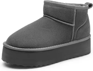 DREAM PAIRS FuzzyClassic Platform Mini Boots for Women Suede Genuine Leather, Classic Winter Ankle Snow Boots with Memory Foam Insole Lightweight Anti-Slip Outsole Outdoor
