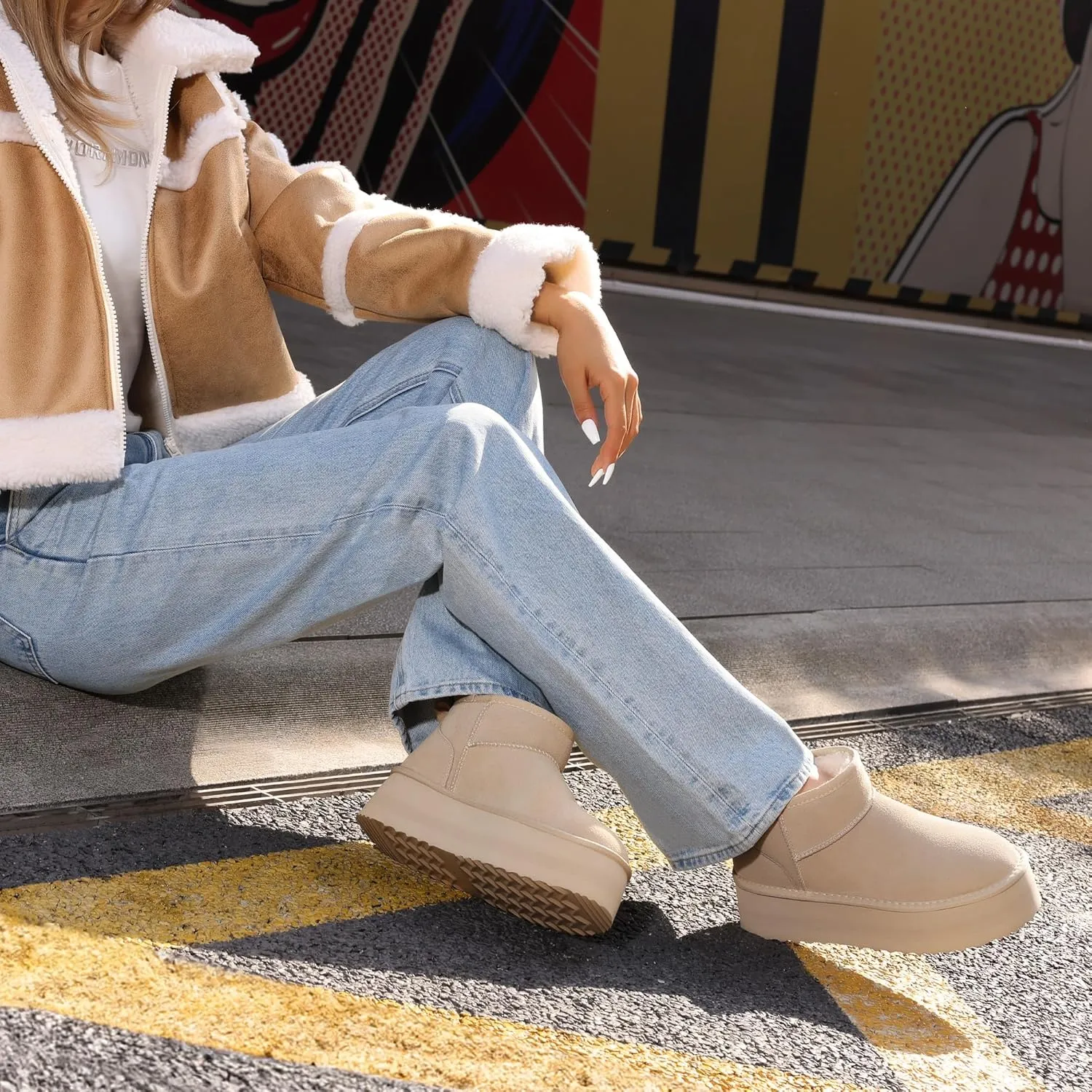 DREAM PAIRS FuzzyClassic Platform Mini Boots for Women Suede Genuine Leather, Classic Winter Ankle Snow Boots with Memory Foam Insole Lightweight Anti-Slip Outsole Outdoor