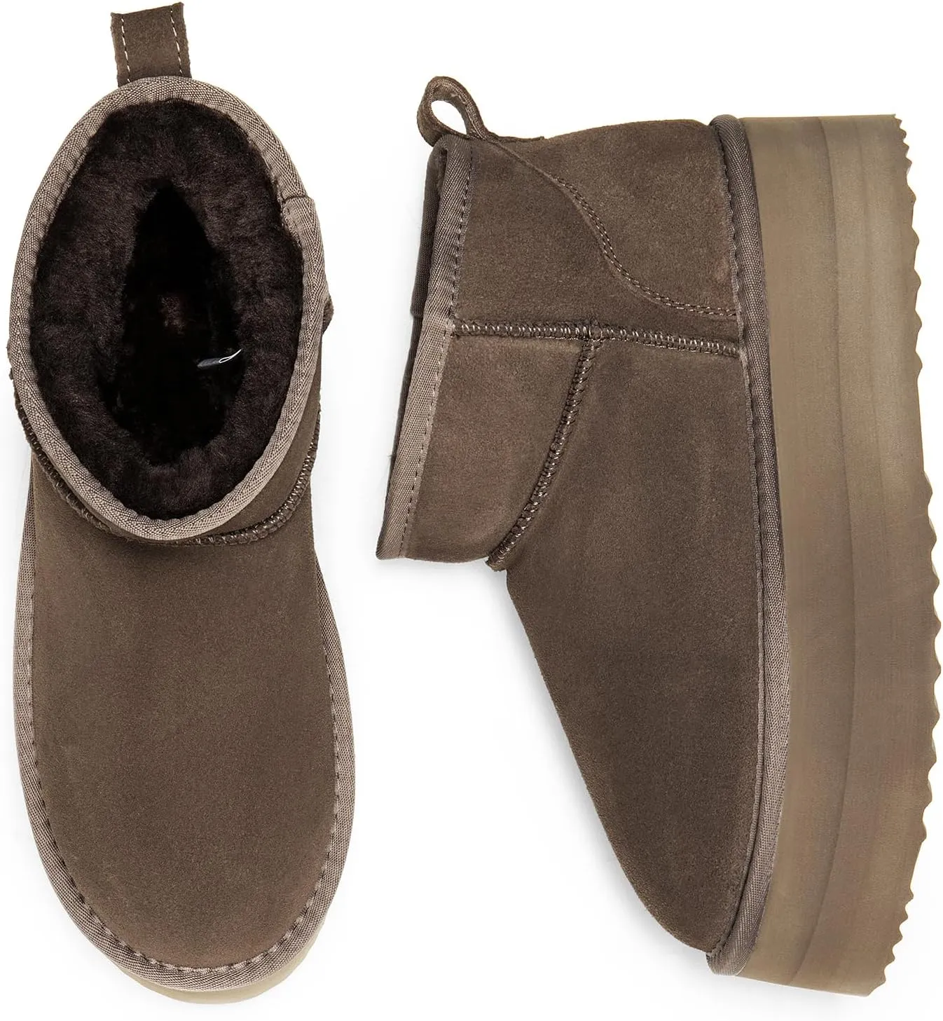 DREAM PAIRS FuzzyClassic Platform Mini Boots for Women Suede Genuine Leather, Classic Winter Ankle Snow Boots with Memory Foam Insole Lightweight Anti-Slip Outsole Outdoor