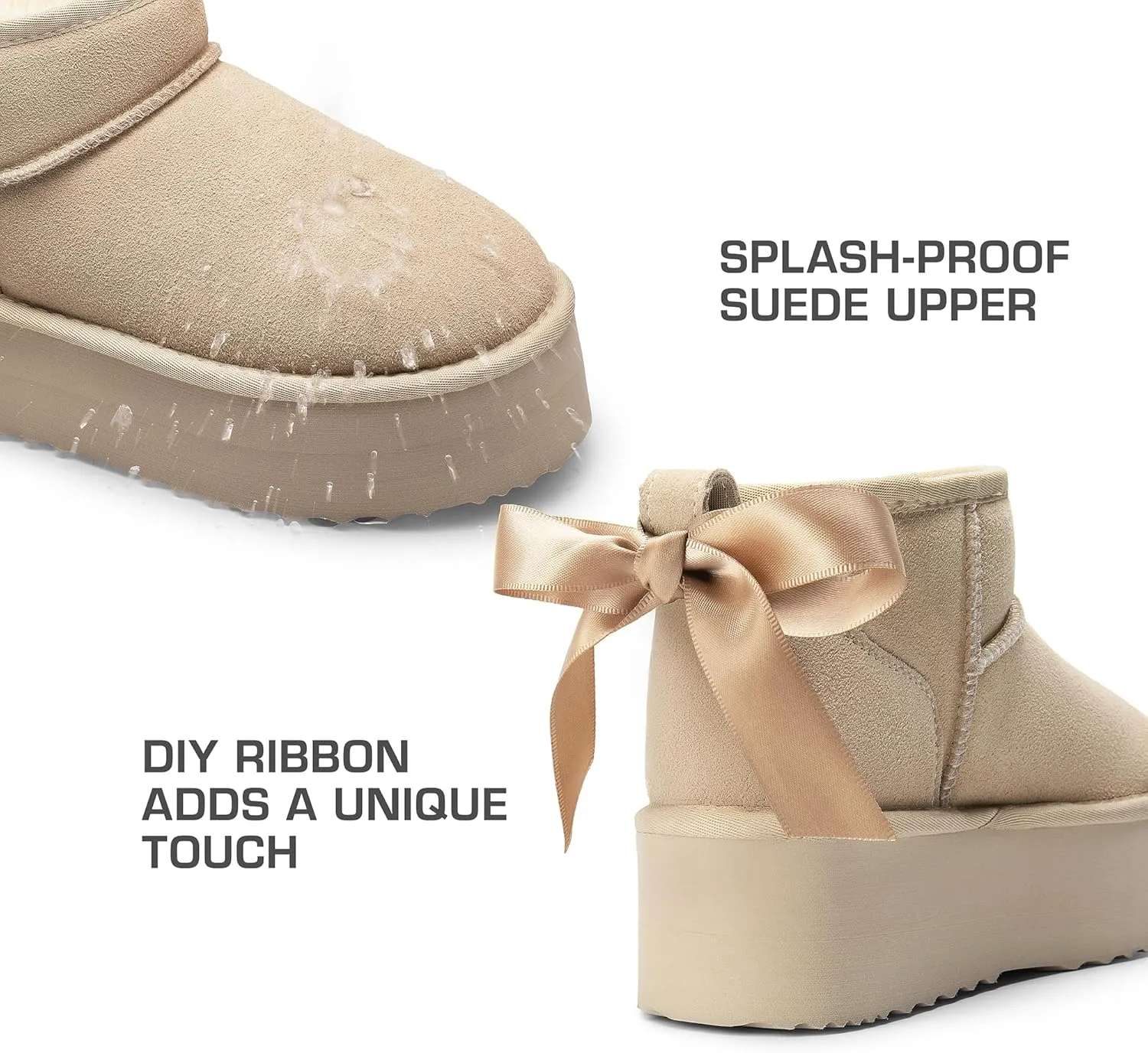DREAM PAIRS FuzzyClassic Platform Mini Boots for Women Suede Genuine Leather, Classic Winter Ankle Snow Boots with Memory Foam Insole Lightweight Anti-Slip Outsole Outdoor