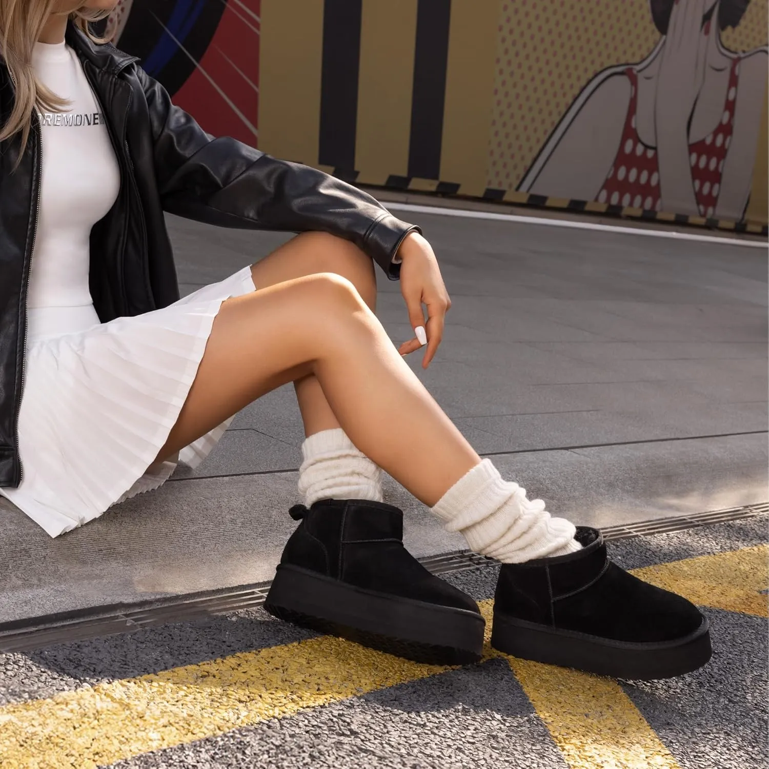 DREAM PAIRS FuzzyClassic Platform Mini Boots for Women Suede Genuine Leather, Classic Winter Ankle Snow Boots with Memory Foam Insole Lightweight Anti-Slip Outsole Outdoor