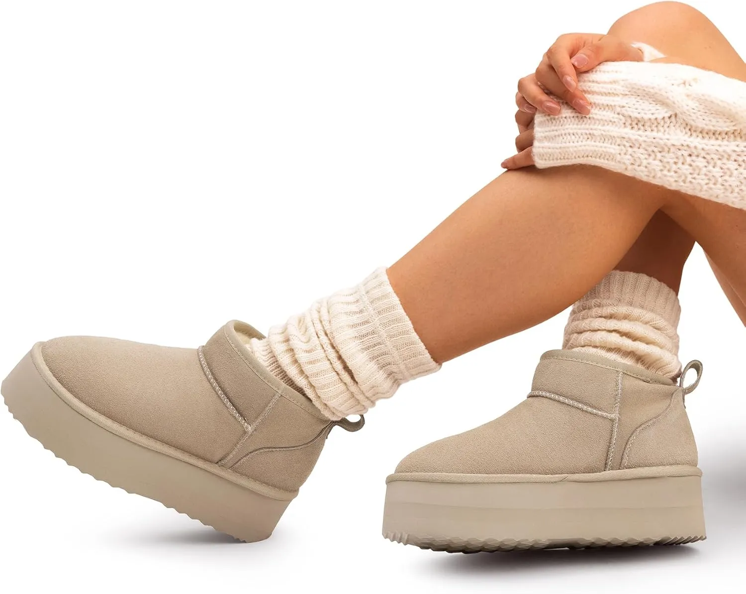 DREAM PAIRS FuzzyClassic Platform Mini Boots for Women Suede Genuine Leather, Classic Winter Ankle Snow Boots with Memory Foam Insole Lightweight Anti-Slip Outsole Outdoor