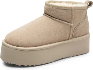 DREAM PAIRS FuzzyClassic Platform Mini Boots for Women Suede Genuine Leather, Classic Winter Ankle Snow Boots with Memory Foam Insole Lightweight Anti-Slip Outsole Outdoor
