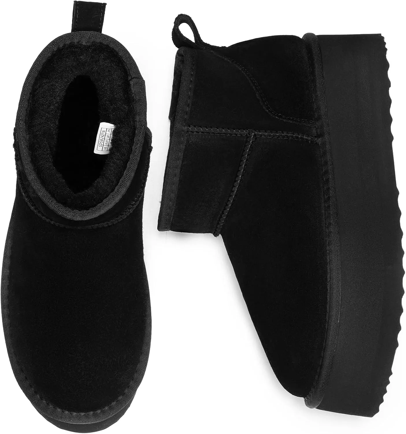 DREAM PAIRS FuzzyClassic Platform Mini Boots for Women Suede Genuine Leather, Classic Winter Ankle Snow Boots with Memory Foam Insole Lightweight Anti-Slip Outsole Outdoor