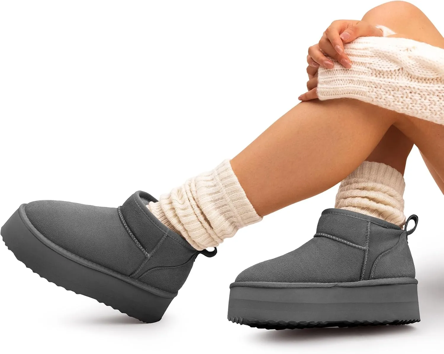 DREAM PAIRS FuzzyClassic Platform Mini Boots for Women Suede Genuine Leather, Classic Winter Ankle Snow Boots with Memory Foam Insole Lightweight Anti-Slip Outsole Outdoor