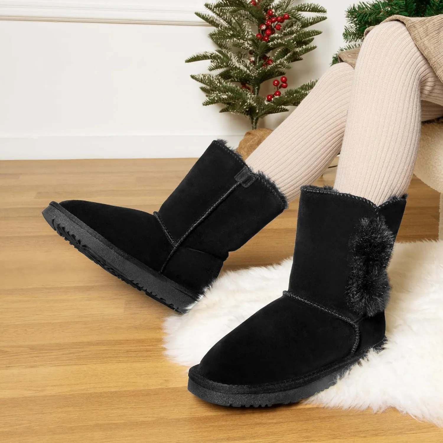 DREAM PAIRS Girls Boots Kids Boys Winter Snow Suede Mid Calf Boots Faux Fur Lined FuzzyChic Kid's Lolly for Little Kid/Big Kid