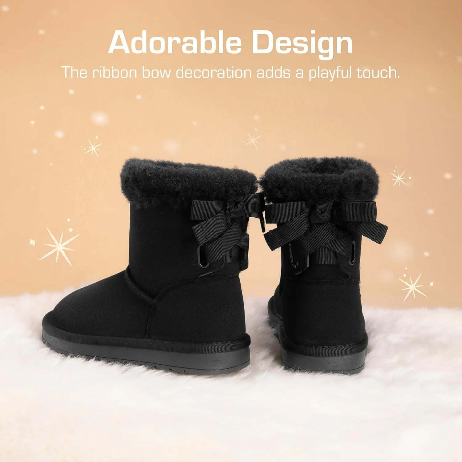 DREAM PAIRS Girls Boots Kids Winter Faux Fur Warm Snow Ankle FuzzyChic Kid's Bow Boots for Toddler/Little Kid