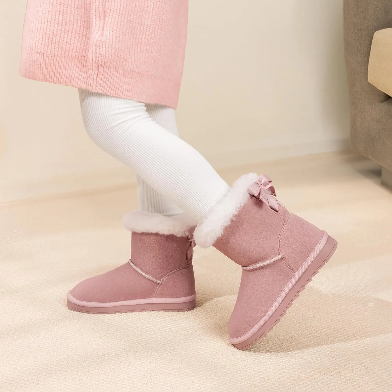 DREAM PAIRS Girls Boots Kids Winter Faux Fur Warm Snow Ankle FuzzyChic Kid's Bow Boots for Toddler/Little Kid