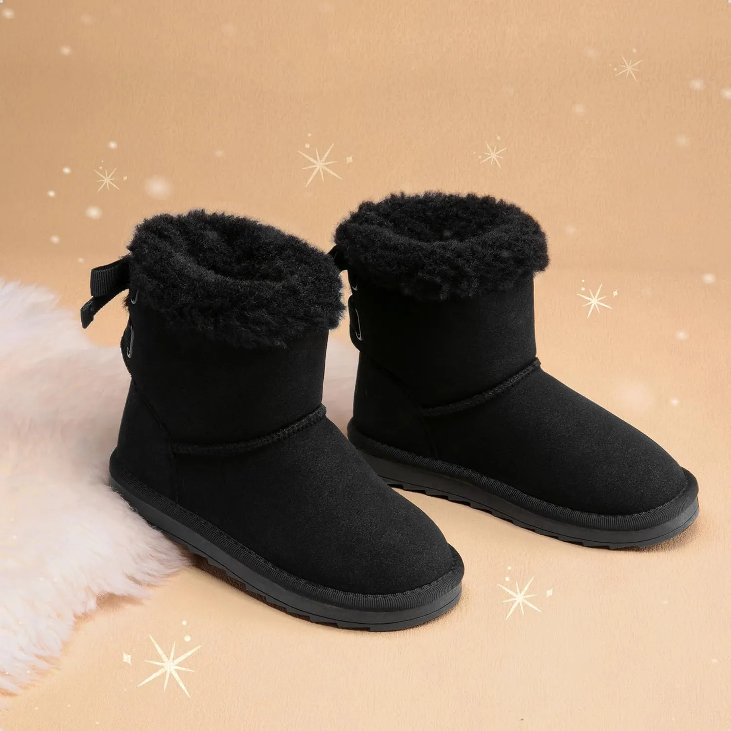 DREAM PAIRS Girls Boots Kids Winter Faux Fur Warm Snow Ankle FuzzyChic Kid's Bow Boots for Toddler/Little Kid