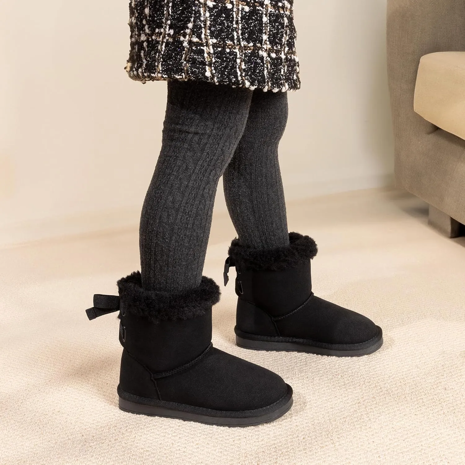 DREAM PAIRS Girls Boots Kids Winter Faux Fur Warm Snow Ankle FuzzyChic Kid's Bow Boots for Toddler/Little Kid