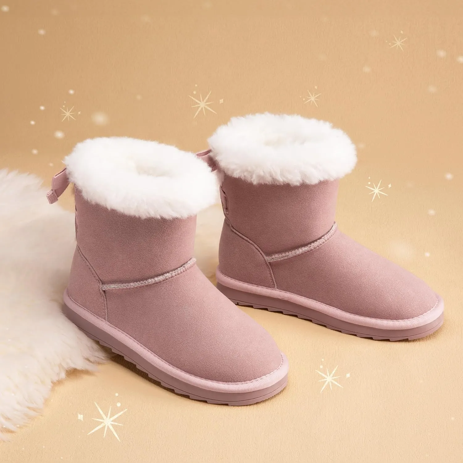 DREAM PAIRS Girls Boots Kids Winter Faux Fur Warm Snow Ankle FuzzyChic Kid's Bow Boots for Toddler/Little Kid