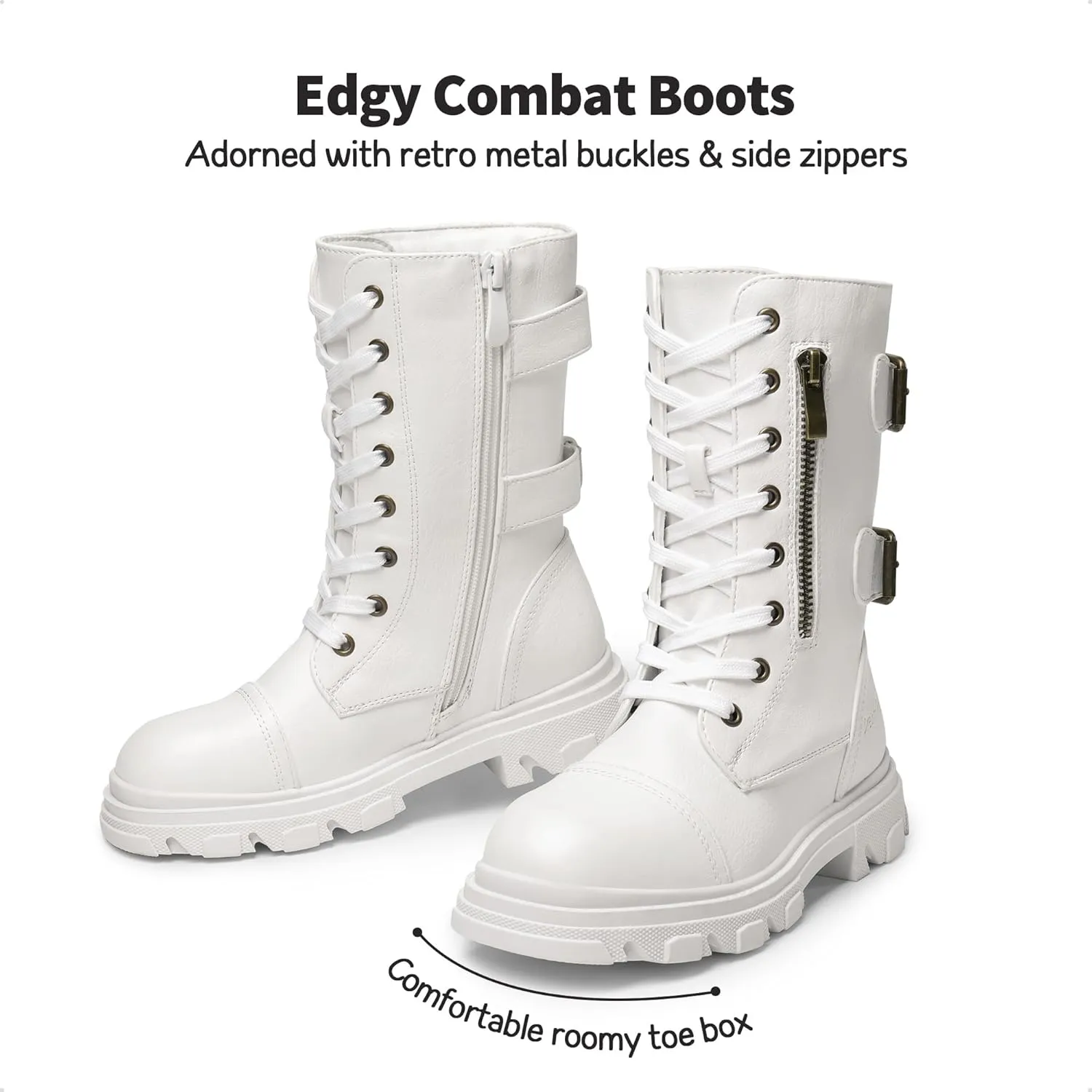 DREAM PAIRS Girls Combat Boots Side Zipper Ankle Booties Toddler/Little Kid/Big Kid