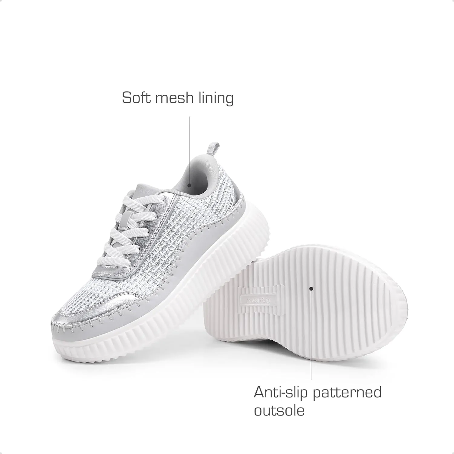 DREAM PAIRS Girls Fashion Sneakers Tennis Shoes Kids Platform Lightweight Lace Up Casual Walking Shoes