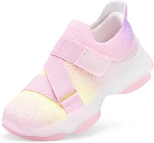 DREAM PAIRS Kids Sneakers Girls Slip-On Shoes Z-Strap Colorful Jelly Sole Walking Shoes