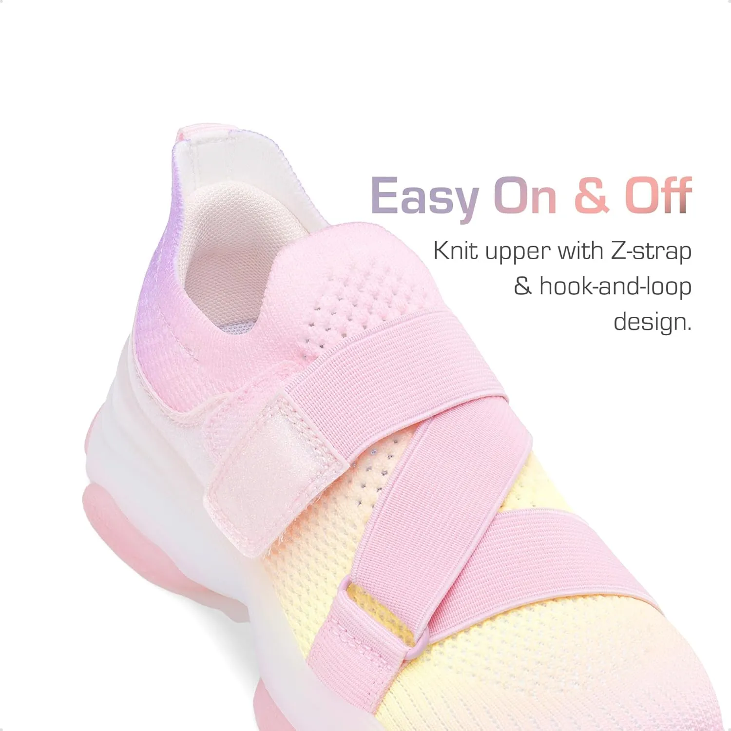 DREAM PAIRS Kids Sneakers Girls Slip-On Shoes Z-Strap Colorful Jelly Sole Walking Shoes