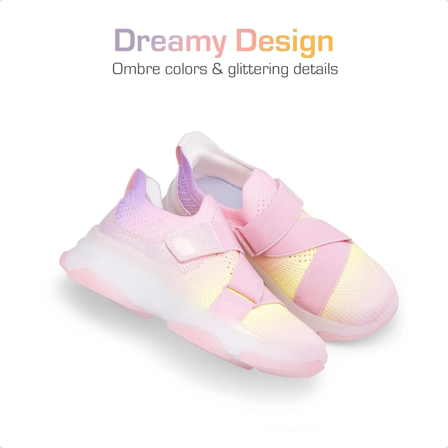 DREAM PAIRS Kids Sneakers Girls Slip-On Shoes Z-Strap Colorful Jelly Sole Walking Shoes