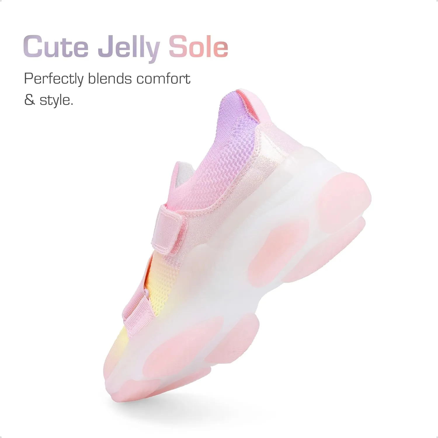 DREAM PAIRS Kids Sneakers Girls Slip-On Shoes Z-Strap Colorful Jelly Sole Walking Shoes