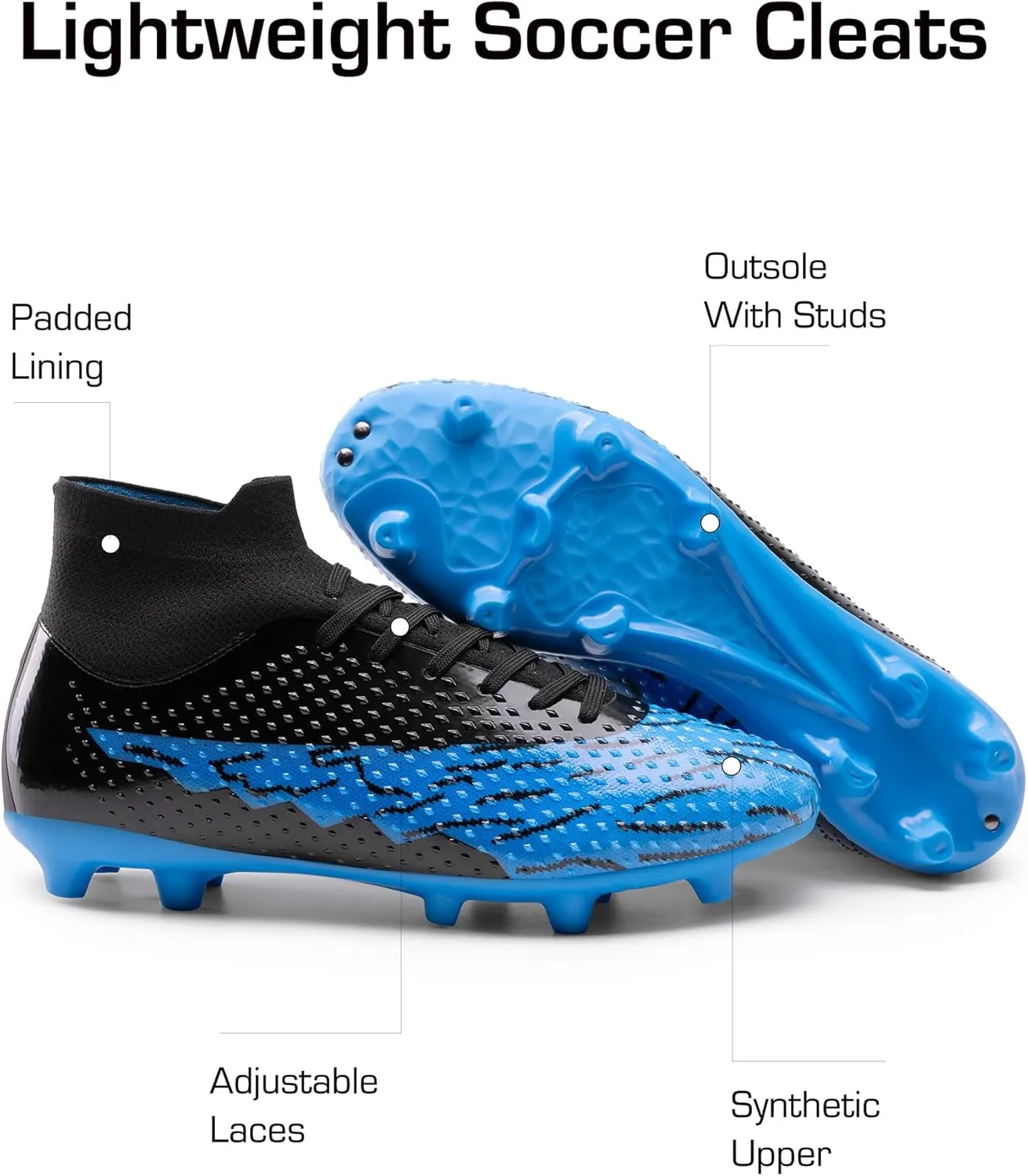 DREAM PAIRS Men's Soccer Cleats Lightweight Football Cleats Professional Training High-top Soccer Shoes
