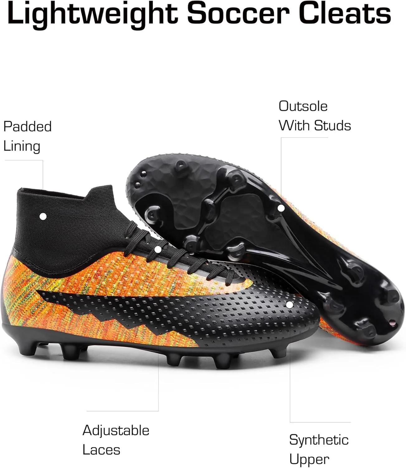 DREAM PAIRS Men's Soccer Cleats Lightweight Football Cleats Professional Training High-top Soccer Shoes