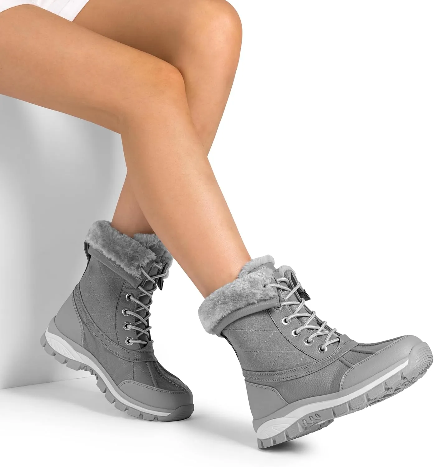 DREAM PAIRS Snow Boots for Women Waterproof Mid Calf Lace Up Duck Boots Warm Faux Fur FuzzyGo Bold Winter Boots for Outdoor