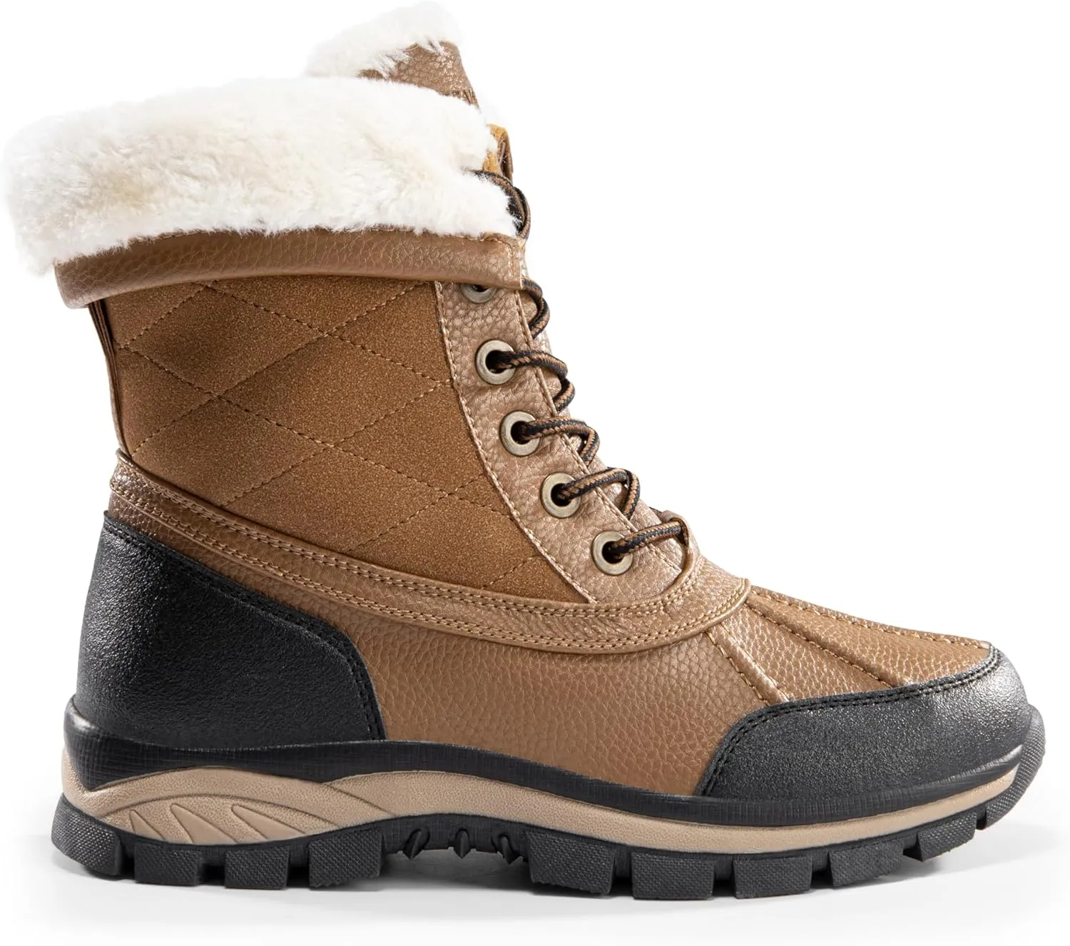 DREAM PAIRS Snow Boots for Women Waterproof Mid Calf Lace Up Duck Boots Warm Faux Fur FuzzyGo Bold Winter Boots for Outdoor
