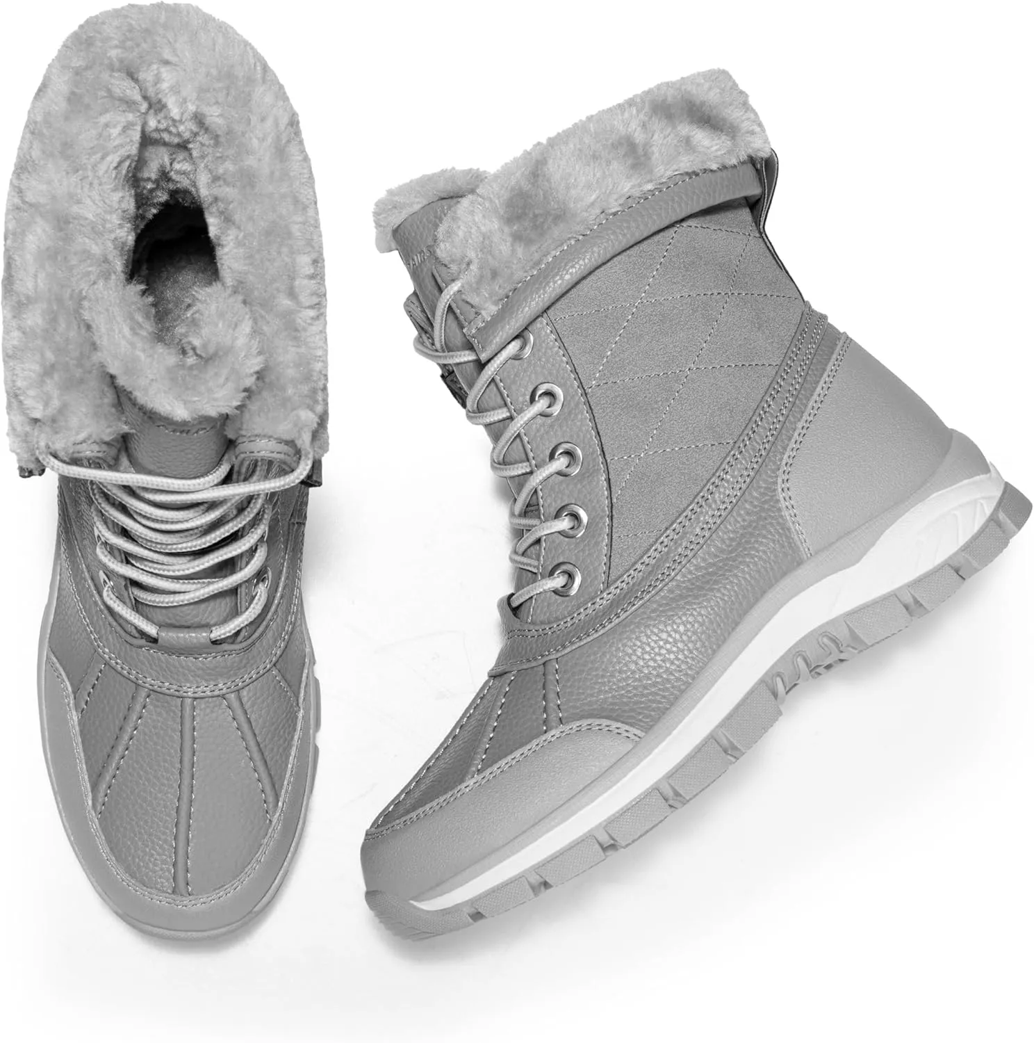 DREAM PAIRS Snow Boots for Women Waterproof Mid Calf Lace Up Duck Boots Warm Faux Fur FuzzyGo Bold Winter Boots for Outdoor