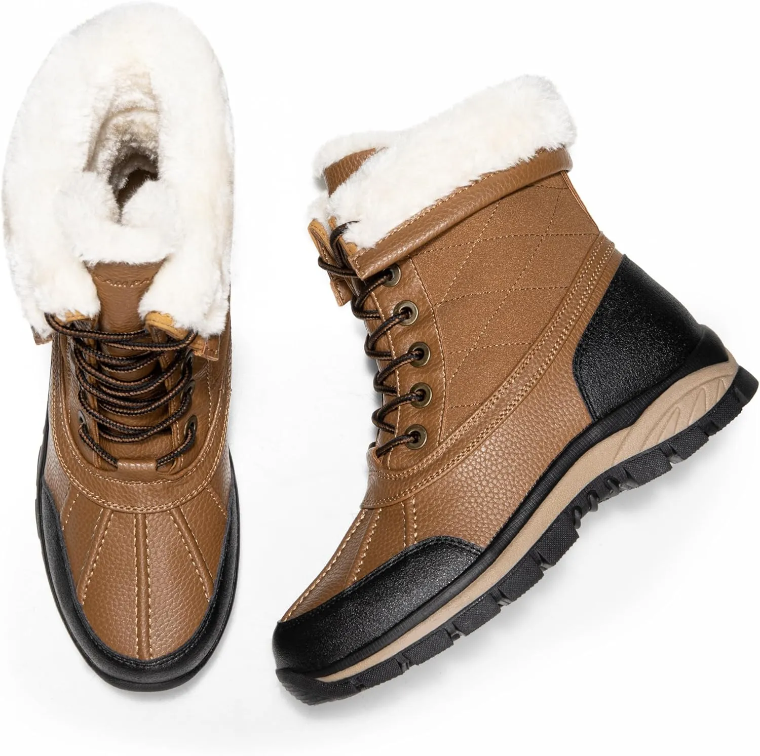 DREAM PAIRS Snow Boots for Women Waterproof Mid Calf Lace Up Duck Boots Warm Faux Fur FuzzyGo Bold Winter Boots for Outdoor