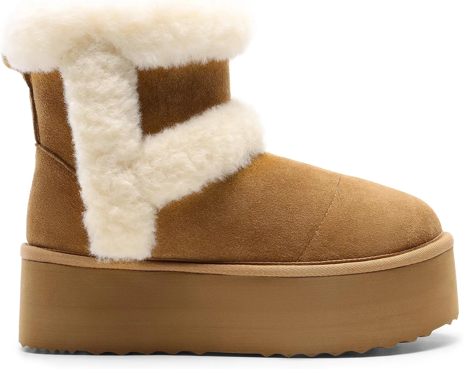 DREAM PAIRS Winter Platform Fur Boots for Women Genuine Suede Faux Fur Snow Booties Classic Warm Slip-On Memory Foam Comfort FuzzyChic Plush Platform Ankle Boots