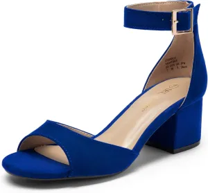 DREAM PAIRS Womens Chunkle Low Heel Pump Ankle Strap Dress Sandal,Size 9,Royal blue,CHUNKLE