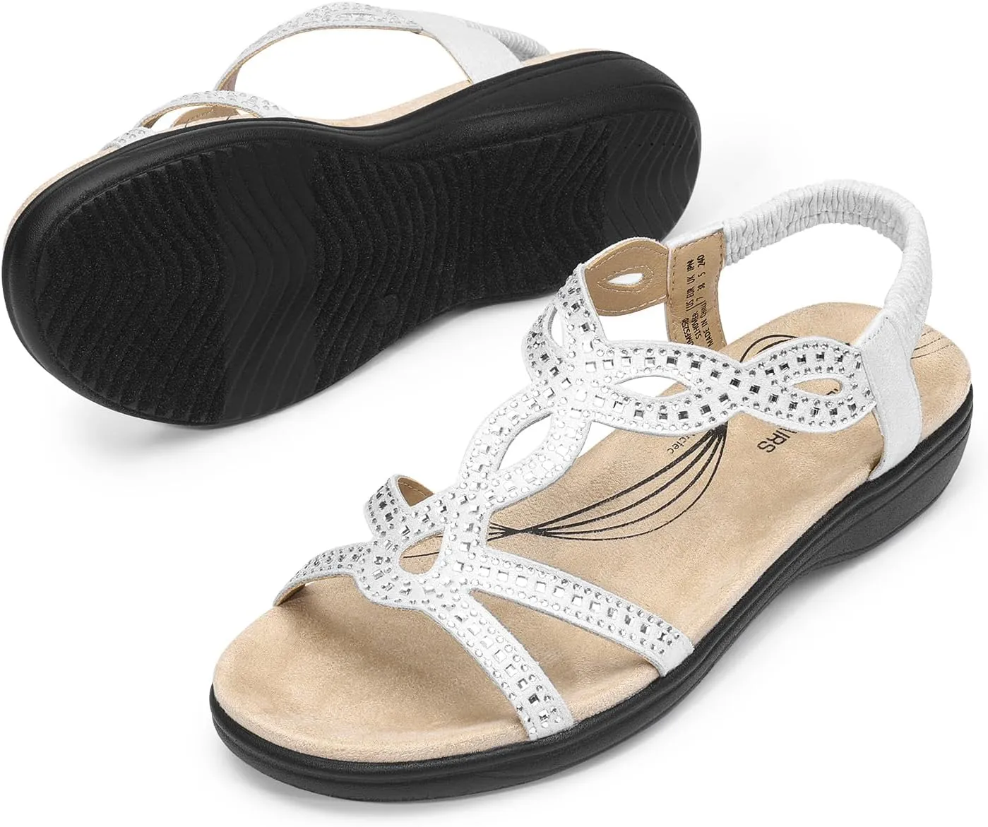 DREAM PAIRS Women's Comfort Dressy Rhinestone Summer Beach Sandals Slip-on Flat Walking Orthopedic Sandals with Elastica Back Strap