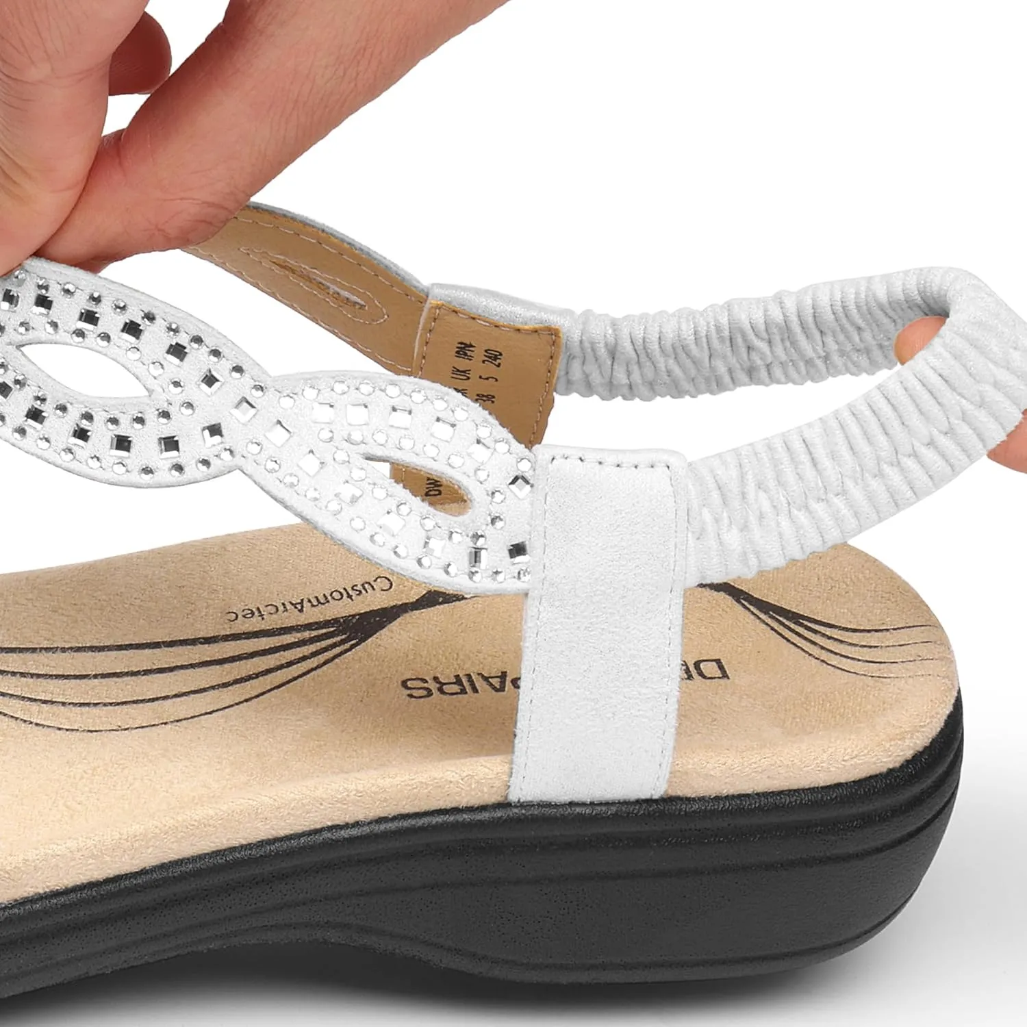 DREAM PAIRS Women's Comfort Dressy Rhinestone Summer Beach Sandals Slip-on Flat Walking Orthopedic Sandals with Elastica Back Strap