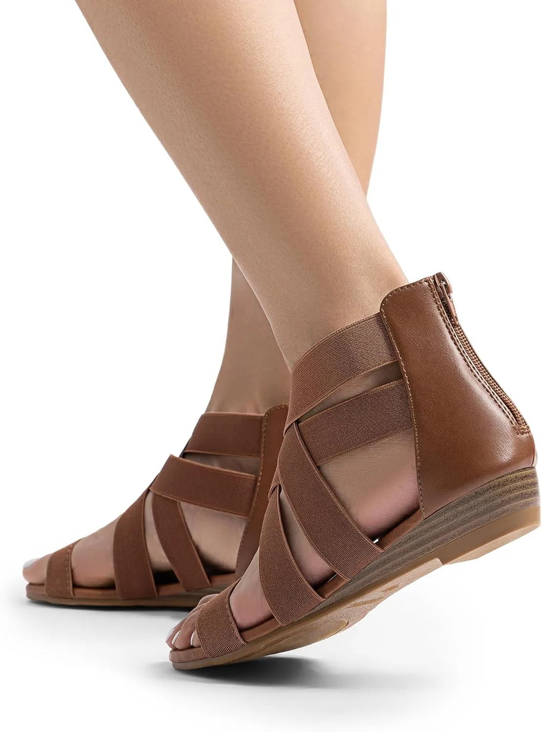 DREAM PAIRS Women's Elastic Ankle Strap Low Wedges Sandals