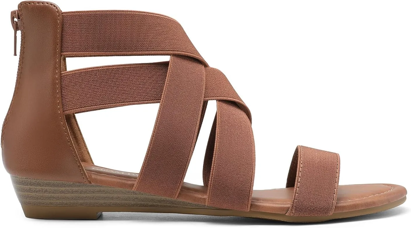 DREAM PAIRS Women's Elastic Ankle Strap Low Wedges Sandals