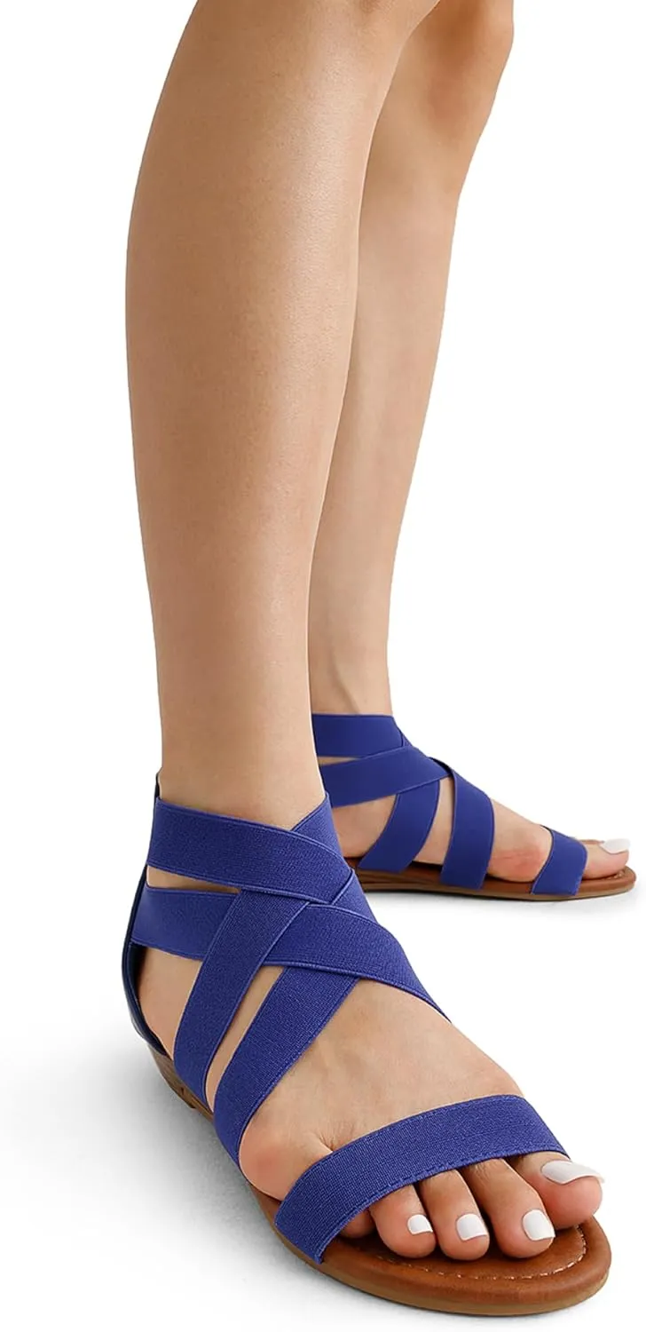 DREAM PAIRS Women's Elastic Ankle Strap Low Wedges Sandals
