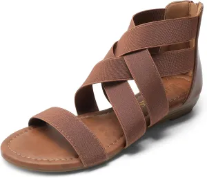 DREAM PAIRS Women's Elastic Ankle Strap Low Wedges Sandals