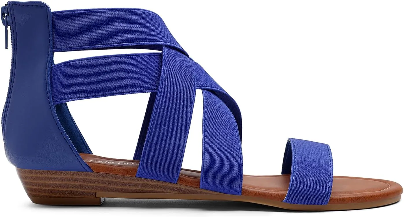 DREAM PAIRS Women's Elastic Ankle Strap Low Wedges Sandals