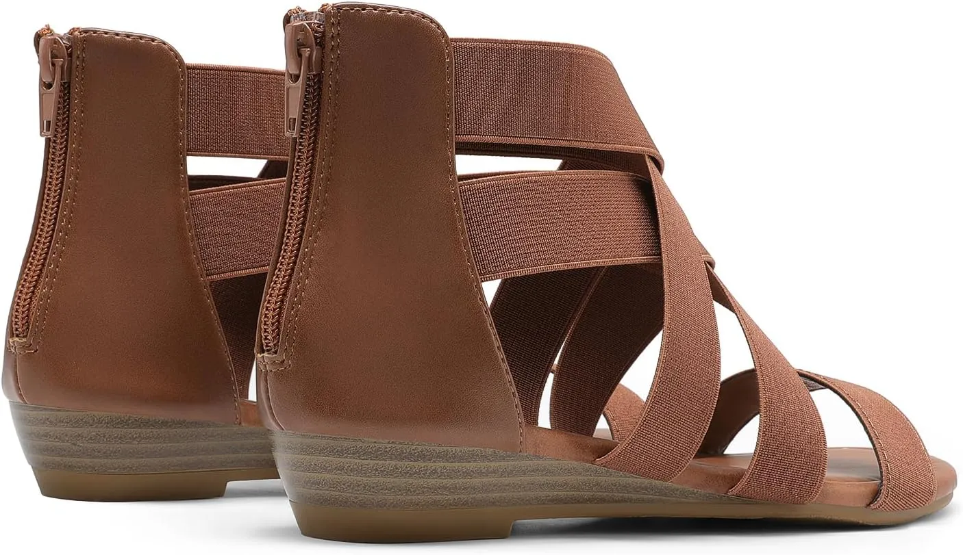 DREAM PAIRS Women's Elastic Ankle Strap Low Wedges Sandals
