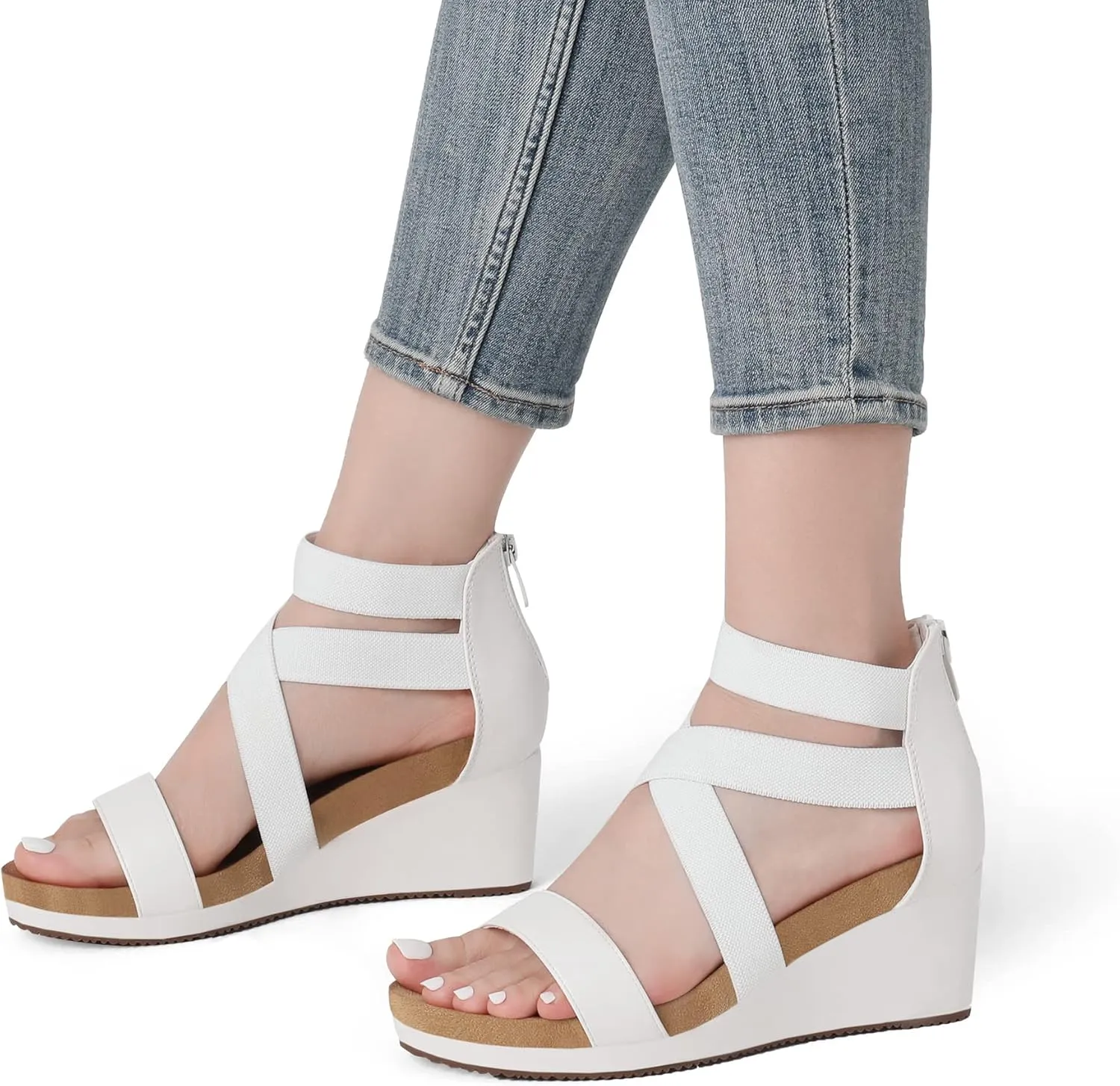 DREAM PAIRS Womens Elastic Ankle Strap Open Toe Platform Wedge Sandals Comfortable Summer Shoes
