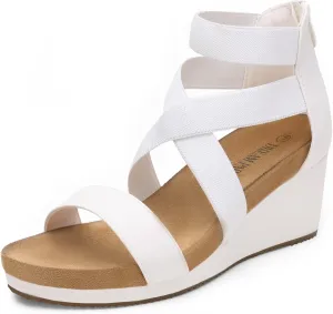 DREAM PAIRS Womens Elastic Ankle Strap Open Toe Platform Wedge Sandals Comfortable Summer Shoes