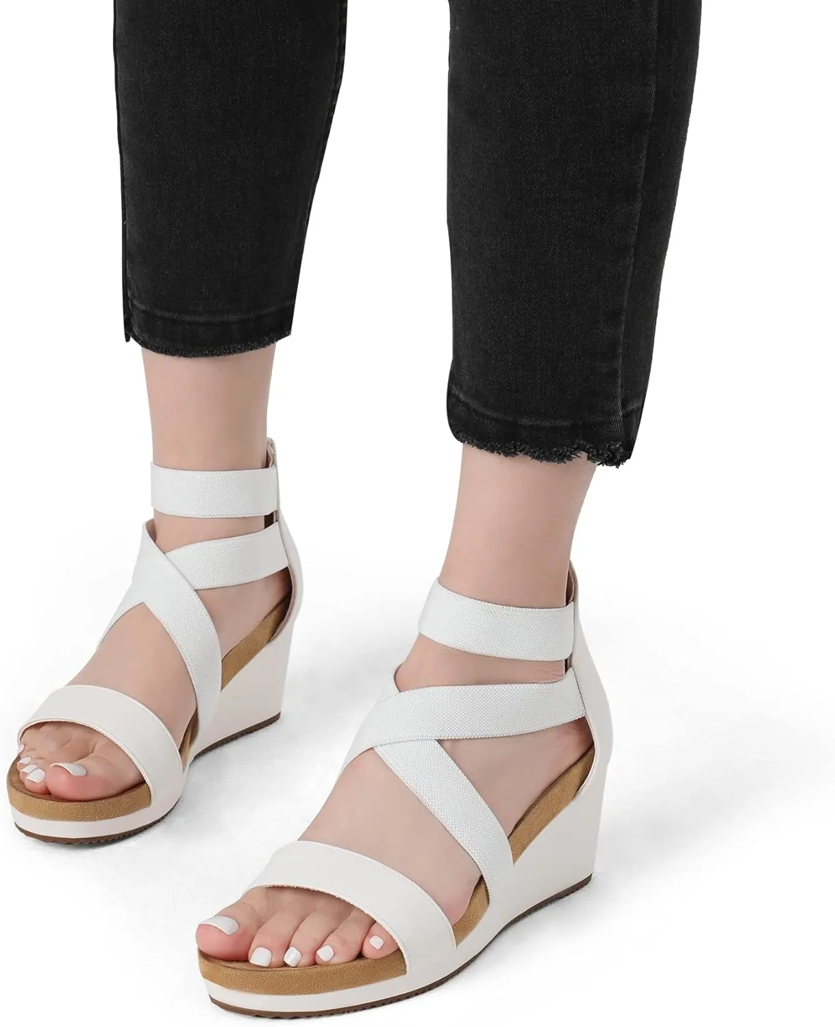 DREAM PAIRS Womens Elastic Ankle Strap Open Toe Platform Wedge Sandals Comfortable Summer Shoes
