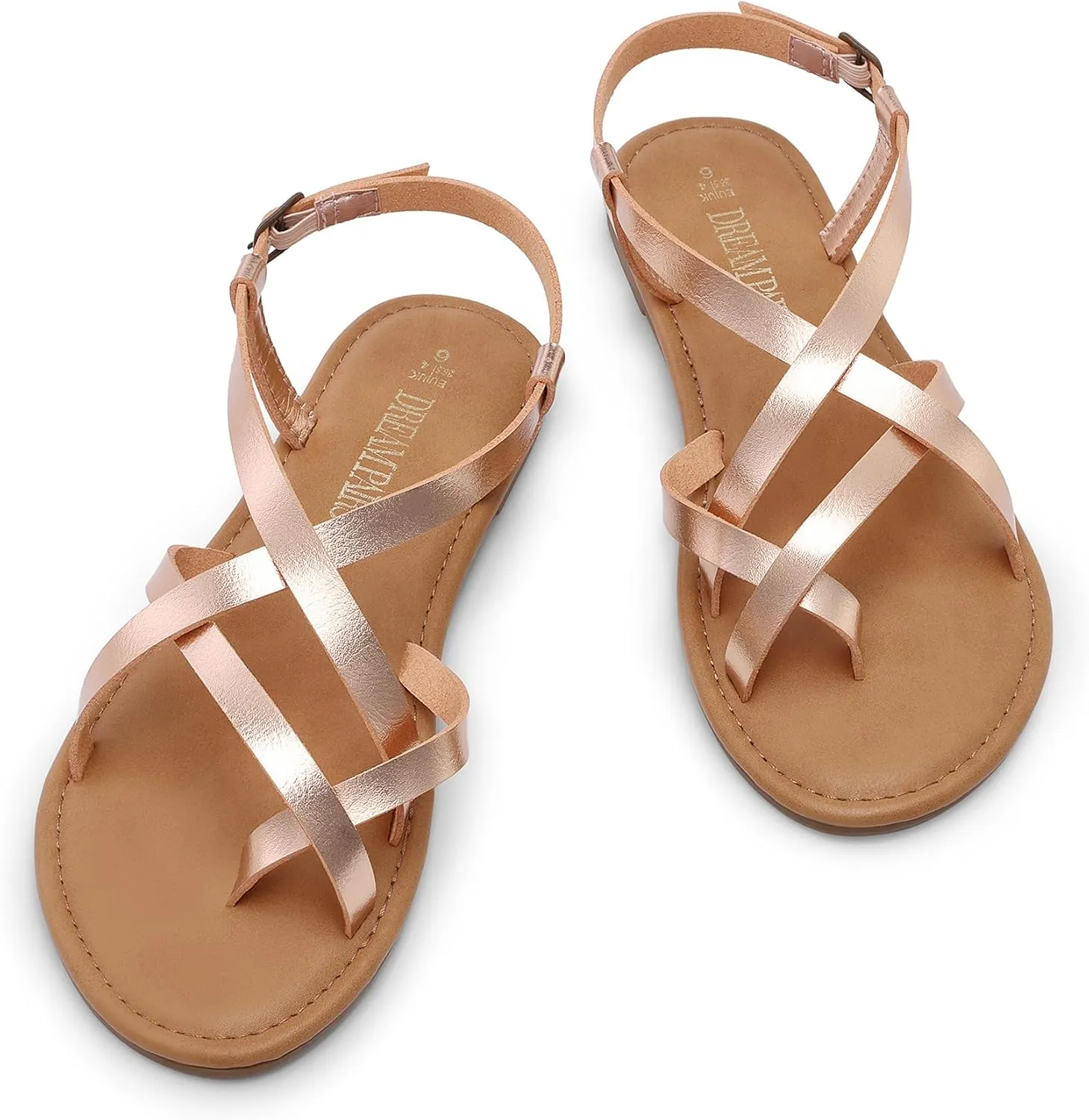 DREAM PAIRS Women's Flat Sandals Strappy Dressy Comfortable Ankle Strap Casual Summer Thong Sandals for Beach